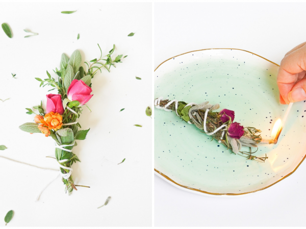 Incenso e defumador com ervas aromáticas